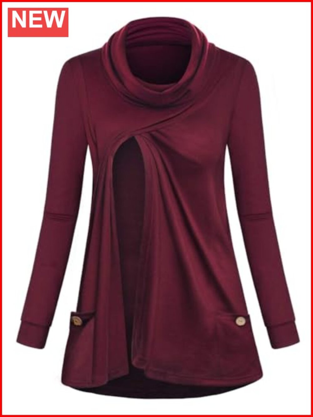 Maternity Nursing Cowl Neck Sweatshirt Tunic Top Breastfeeding